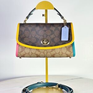 Coach Tilly Satchel 23 C2820 Colorblock Signature Canvas Top Handle Crossbody
